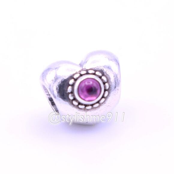 Authentic PANDORA Treasured Heart Charm with Pink Rhodolite - Picture 11 of 11